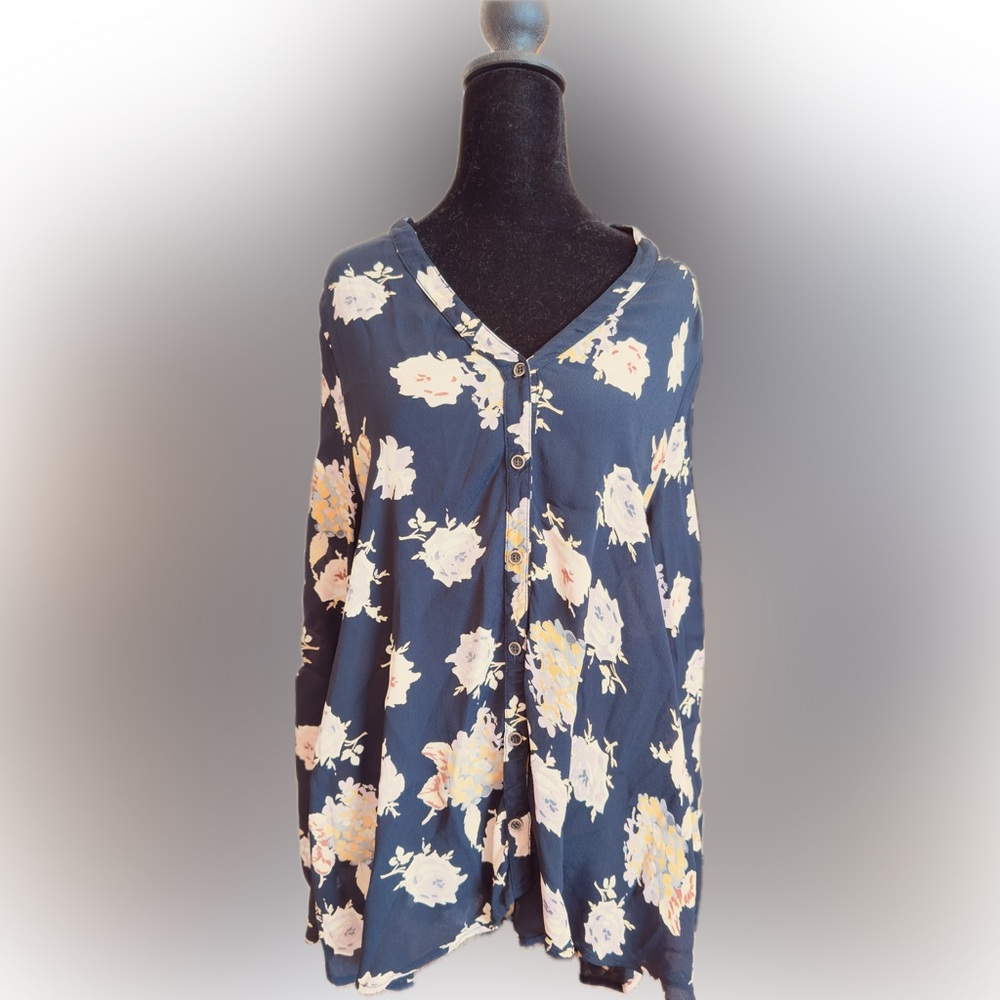 Free People Blue Floral Button-Down Top